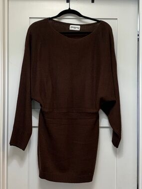 Brown Knit Long-Sleeve Sheath Dress by Princess Polly